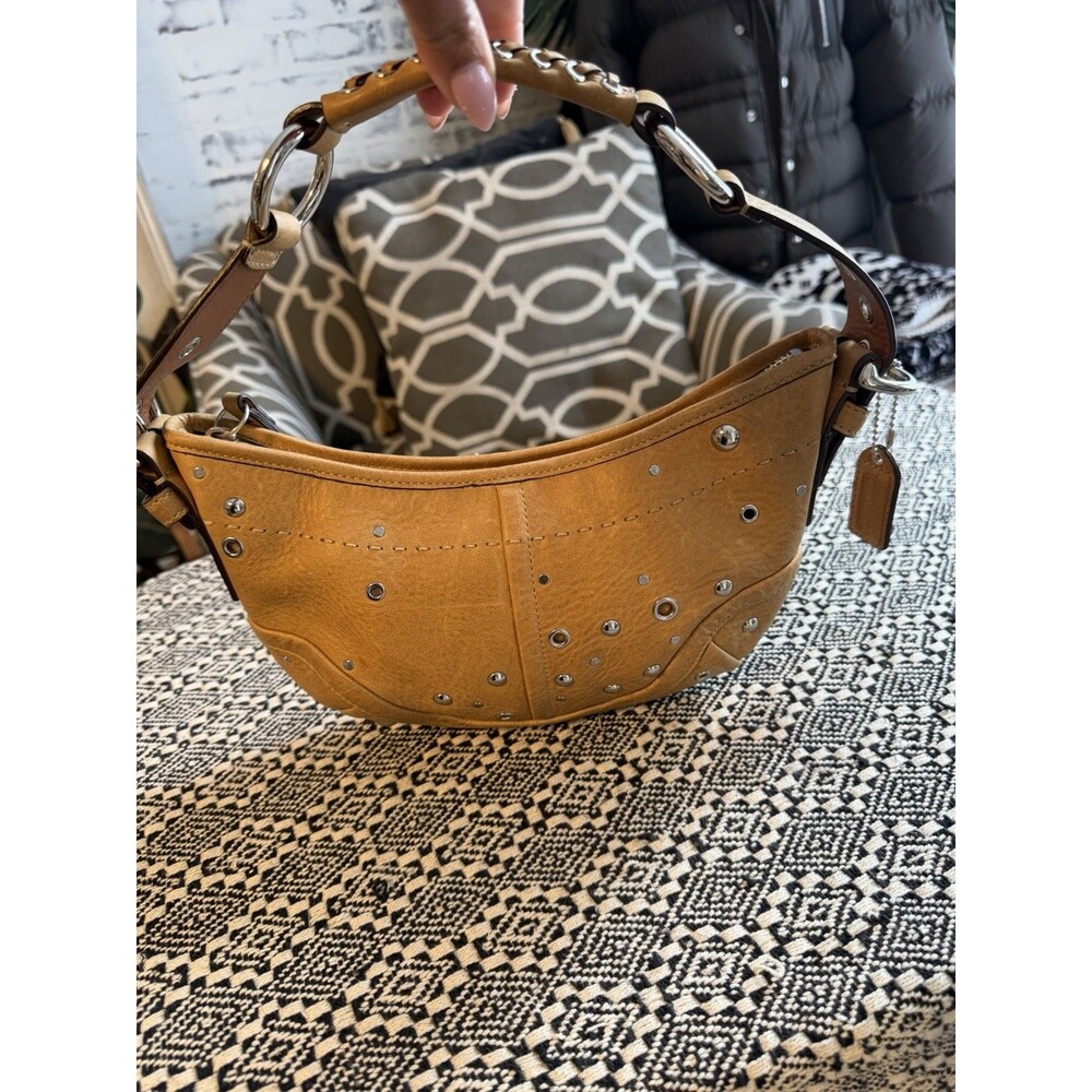 Vintage Y2K Coach Soho Studded Demi Hobo Hand Bag Camel Brown Leather F10931